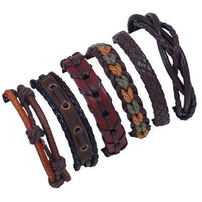 China Fast Delivery Vintage Wrap Braided 6 Piece Set DIY Woven Multilayer Leather Bracelet For Women And Men for sale