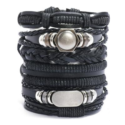 China Fast delivery hot sale European and American vintage full black alloy 6 pieces set bracelets for men for sale