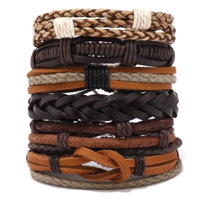 China Delivery Men's Quick Vintage DIY 6piece/set Handwoven Multilayer Bracelet Set Cuff Jewelry for sale