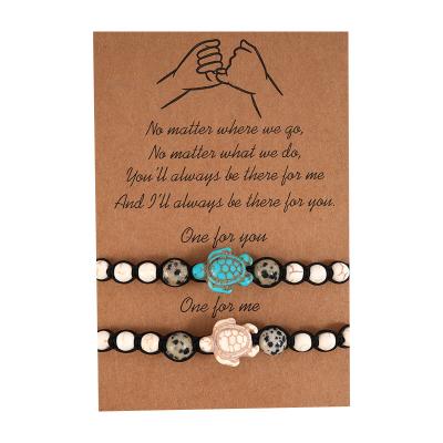 China Friendship Fast Creative Paper Bracelet Gift Card Business Turquoise Natural Stone Turtle Charms Sister Bracelets for sale