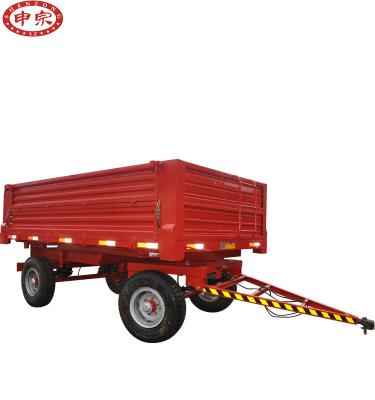 China Hydraulic Dump 5 Ton 4 Wheel Three Side Tilting Farm Tractor Dump Farm Trailer for sale