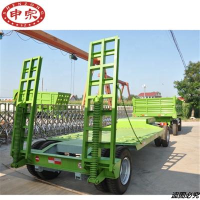 China Truck Trailer Farm Tractor Hauler 7 Ton Full Flatbed Excavator Trailer for sale