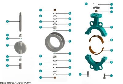 China Ductile Iron Body Ptfe Lining Coated Split Body Gear Box Operated Wafer Lug Wormgear Butterfly Valve for sale