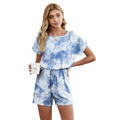 China Pajamas women summer European Amazon round collar new and American casual gradually changing QUICK DRY united body home clothes women for sale