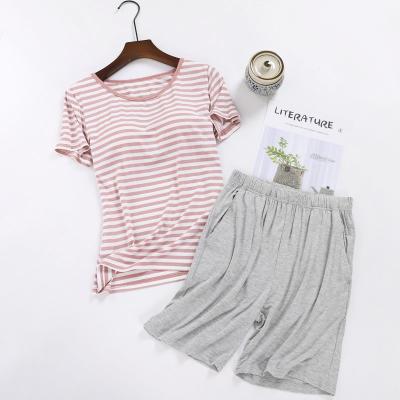 China New Summer Thermal Comfortable Modal Stripe Short Sleeve Shorts Pajamas Set Bandeau Ladies Sleepwear Slim Home Custom for sale