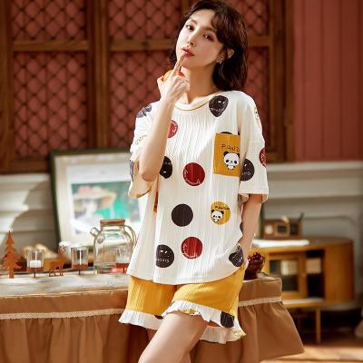 China QUICK DRY Korean Cartoon Sleepwear Shorts Sleeve Shorts Cotton Summer Women's Pajamas Cute Cotton Pajamas Set Wholesale for sale