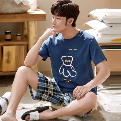 China Korean Casual Home Pajamas Mens Suit Sleepwear Mens Thermal Wholesale Cotton Pajamas Shorts Sleeve Home Pajamas For Boys for sale