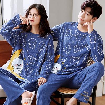 China Korean Pure Cotton QUICK DRY Cartoon Men's Long Sleeves Sleepwear Women's Suit Couples Home Pajamas for sale