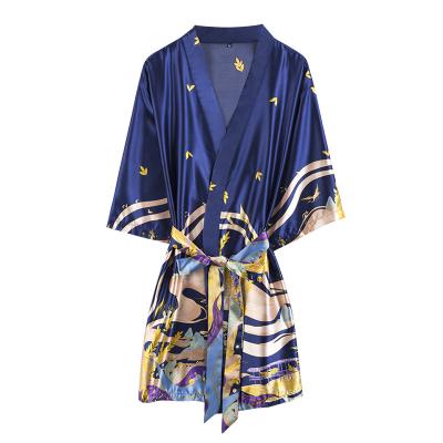 China QUICK DRY Morning Silk Nightgown Ice Silk Summer Women's Pajamas Clothing Manufacturers Large Size Printing Loose Home Wholesale Women for sale