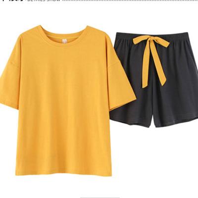 China Summer QUICK DRY suit women's pajamas short sleeve shorts new summer solid color pajamas cotton thin simple pajamas for sale