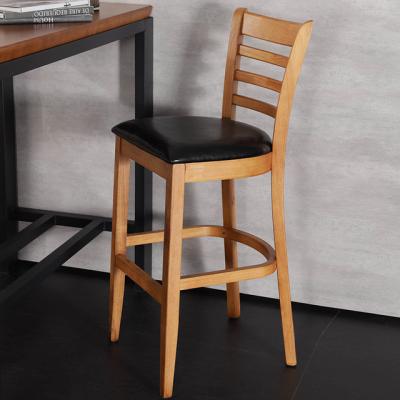 China Combination Leather Industrial Style Chair High Leisure Bar Stool Hotel Canteen Restaurant Dining Table Leg Traditional Solid Wood Chair for sale