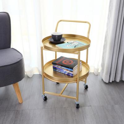 China Nordic Modern Side Table Living Room Metal Cafe Bedside Round Gold Set Modern Tea Cafe Rolled Movable Sliding Side Table for sale