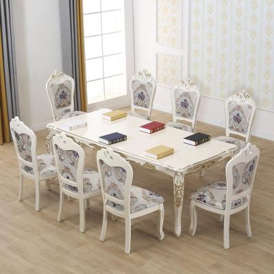 China Modern White Color European Style Antique Carved Wood Royal Leather Table And Chair Combination for sale