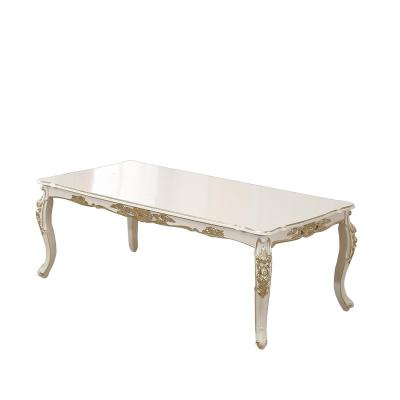 China Modern Ivory White Antique European Style Hand Carved 8 Person Rectangle Dining Table for sale