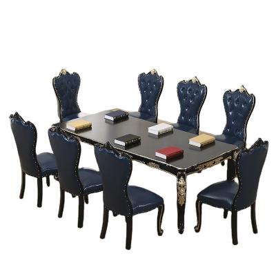 China 2022New Model European Style Solid Wood Champagne Golden Square Dining Table Modern Set for sale