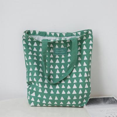 China Geometry Viable Fresh Green Portable Cotton Art Cloth Wuyue Pocket Handbag Shopping Bag Storage Canvas Bag for sale