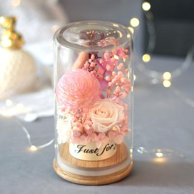 China Valentines Day Gift Natural Long Stem Roses Preserved Flower In Glass Cork Cover 47 for sale