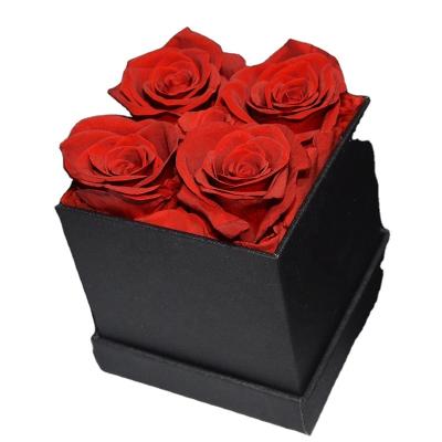 China Mini 4 Pcs Wedding Gift White Flowers Preserved Forever Flores Eternal Real Roses Preserved Roses In Box 18.3X18.3X20.5 cm for sale