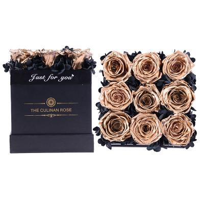 China Wholesale Culinan Smell and Touch Like Real Roses Gold Gift Boxes 13.5*13.5*14cm for sale