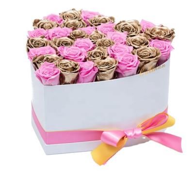 China New Ideas Eternal Forever Rose Immortal Preserved Rose Box Gifts Floral Arrangement Valentine Roses Wholesaler 23*24*12cm for sale