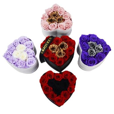 China 2021 Real Eternal New Design Natural Immortal Flowers Stabilized Forever Preserved Eternal Roses For Gift 17*18*10cm for sale