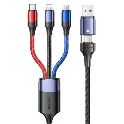 China Charging 3 Devices In New USAMS 2021 Multifunctional Sync Cable SJ549 All In One Cable 3A Fast Charging USB One Micro USB C USB Lighting Universal Cable for sale