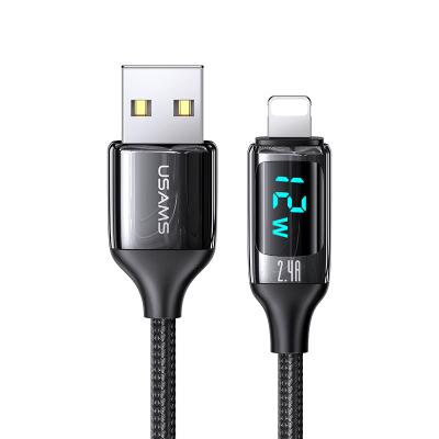 China USAMS Mobile Phone SJ543 2.4A Data Cable Monitor High Quality Zinc Alloy Digital Display Lighting Charging Cable For Iphone for sale