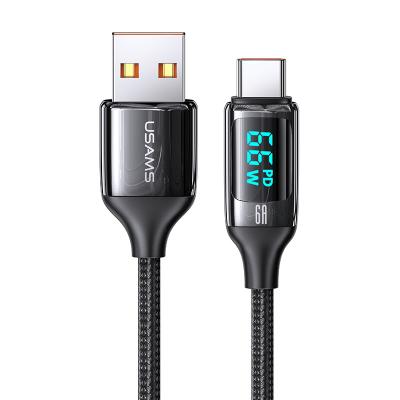 China Usams USB C Cable QC3.0 6A Nylon Type C Charger Mobile Phone USB C Cable LED Display Fast Charging Type C Cable for sale