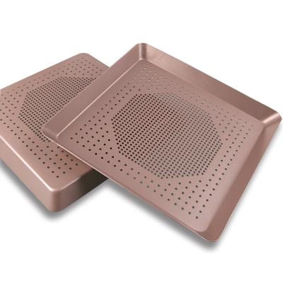 China Household 13 Inch Square Pan Aluminum Pizza Pan Perforated Pan Anodized Non Stick Coating for sale