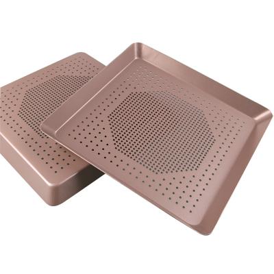 China Household 10 Inch Square Pan Aluminum Pizza Pan Perforated Pan Anodized Non Stick Coating for sale