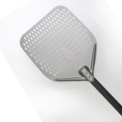 China Aluminum Alloy Short 12 Inch Pizza Paddle Peel Aluminum Hard Coating Tool Rectangular Perforated Pizza Shovel for sale