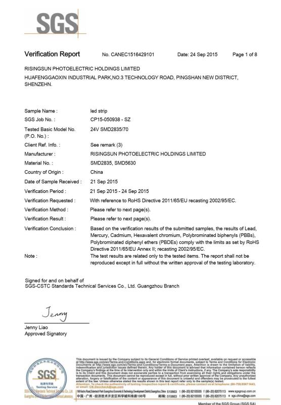 RoHS - Shenzhen RisingSun Photoelectric Holdings Limited