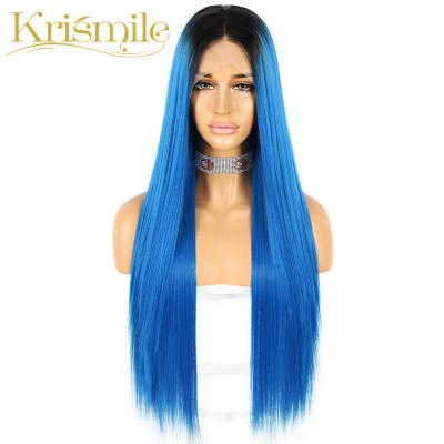 China Luxury Light Blue Synthetic Glueless Ombre Fiber Wig Futura Regular Wave Lace Front Wigs For Women Party Daily Clog Queen Cosplay for sale