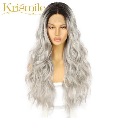 China Luxury Synthetic Water Wave Lace Front Wig Heat Resistant Long Glueless Gray Hair Wigs For Women Party Daily Clog Queen Cosplay for sale