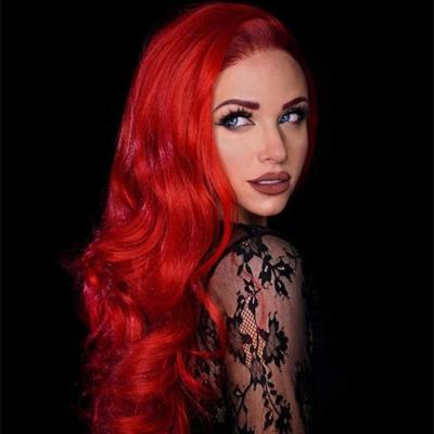 China Wholesale Hot Selling Body Wave Pre-Plucked Natural Heat Resistant Swiss Lace Long Wave Hairline Synthetic Hair Wigs Red Color For Women for sale