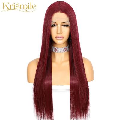 China Long Futura Krismile Fiber Lace Front Synthetic Wig Burgundy 39# Natural Straight Color For Women Cosplay Daily High Temperature Party for sale