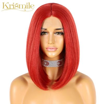 China Short Straight Synthetic Krismile Bob Yaki Lace Front Wigs Red For Women Cosplay Summer Hair Party Daily High Temperature Drag Queen for sale