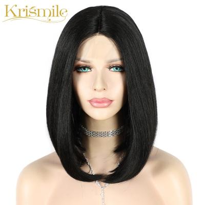 China Futura Straight Fiber Lace Wigs Krismile Short Bob Wig Middle Part Black Synthetic Wig For Women Party Daily Wear High Temperature Gift for sale