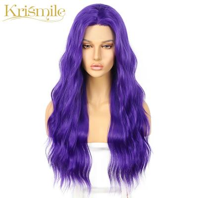 China Deep Wave Water Wave Synthetic Long Lace Front Hair Wigs Dark Purple Color For Women Party Cosplay Cinch Queen Daily Heat Resistant Fiber for sale