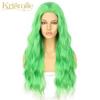 China Long Deep Wave Water Wave Synthetic Lace Front Wigs Green Color Hair For Women Party Cosplay Cinch Queen Daily Heat Resistant Fiber for sale