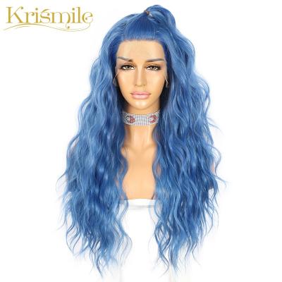 China Synthetic Water Wave Water Wave Long Lace Front Hair Wigs Dark Blue Color For Women Party Cosplay Cinch Queen Daily Heat Resistant Fiber for sale