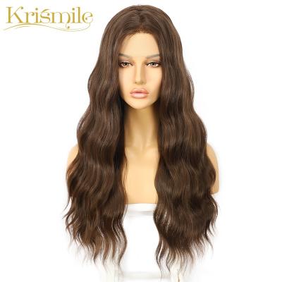 China Synthetic Water Wave Lace Front Wigs Brown Color Deep Wave Hair Long For Women Party Cosplay Cinch Queen Daily High Temperature Celebrity for sale