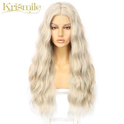 China Synthetic Water Wave Lace Front Wigs Ash Blonde Deep Wave Hair Long For Women Party Cosplay Cinch Queen Daily High Temperature Celebrity for sale