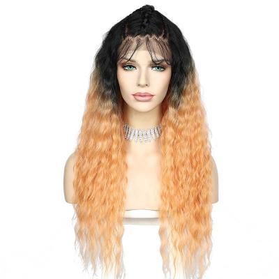 China Kinky Curly Natural Black Ombre Orange Curly Wigs For Color Women Cheap Wigs Lace Front Synthetic Hot Sale Braided Wig Lace Front for sale