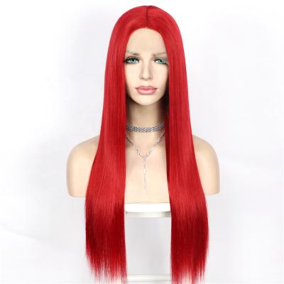 China Fast Shipping Synthetic Silk Straight Wave Lace Front Women Party Wigs Heat Resistant Fiber Christmas Wigs Cosplay Make Up Wig for sale