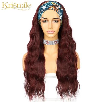 China Krismile Long Wave Burgundy Deep Wave Hairband Wig Daily Part 99j Vacation No Gel Glueless Wigs For Black Women With 2 Free Bands for sale