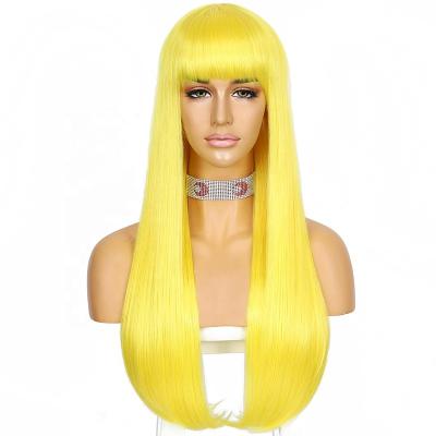 China Silk Straight Wave Wigs Cheap Christmas Yellow Synthetic Wigs For Women Cosplay Party Machine Made Wigs For Fashion for sale