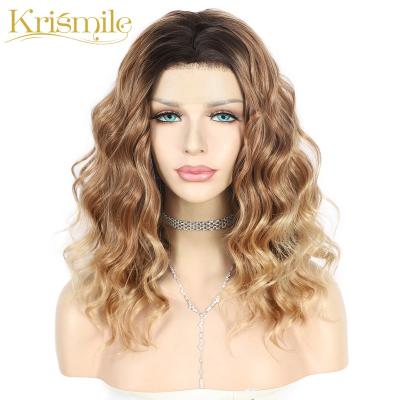 China Regular Wave Krismile Synthetic Lace Front Wigs Ombre Brown Curl Short For Women Hair Heat Resistant Fiber Daily Party Cosplay Make Up Summer for sale