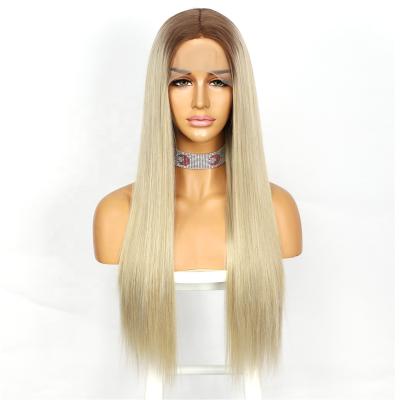 China Natural Looking Silky Straight Wave Soft Silk Blonde Wig For Women Wholesale Synthetic Wigs Fast Shipping Synthetic Wig for sale