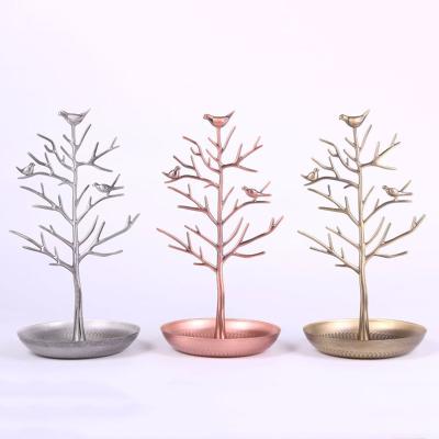 China Alloy Women Storage Racks Wholesale Home Decor Alloy Earring Necklace Organizer Rack Birds Tree Jewelry Holder Display for sale